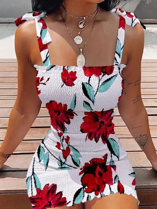 Sexy Women&#39;s Bodycon Dress 2022 New Summer Fashion White Sling Strapless Folds Mini Slim Pencil Print Tank Dresses For Women