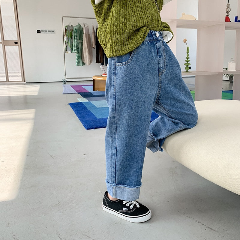 Spring summer Kids crimped wide leg jeans Boys and girls loose thin denim pants Children fashion casual trousers - taylorkinfo