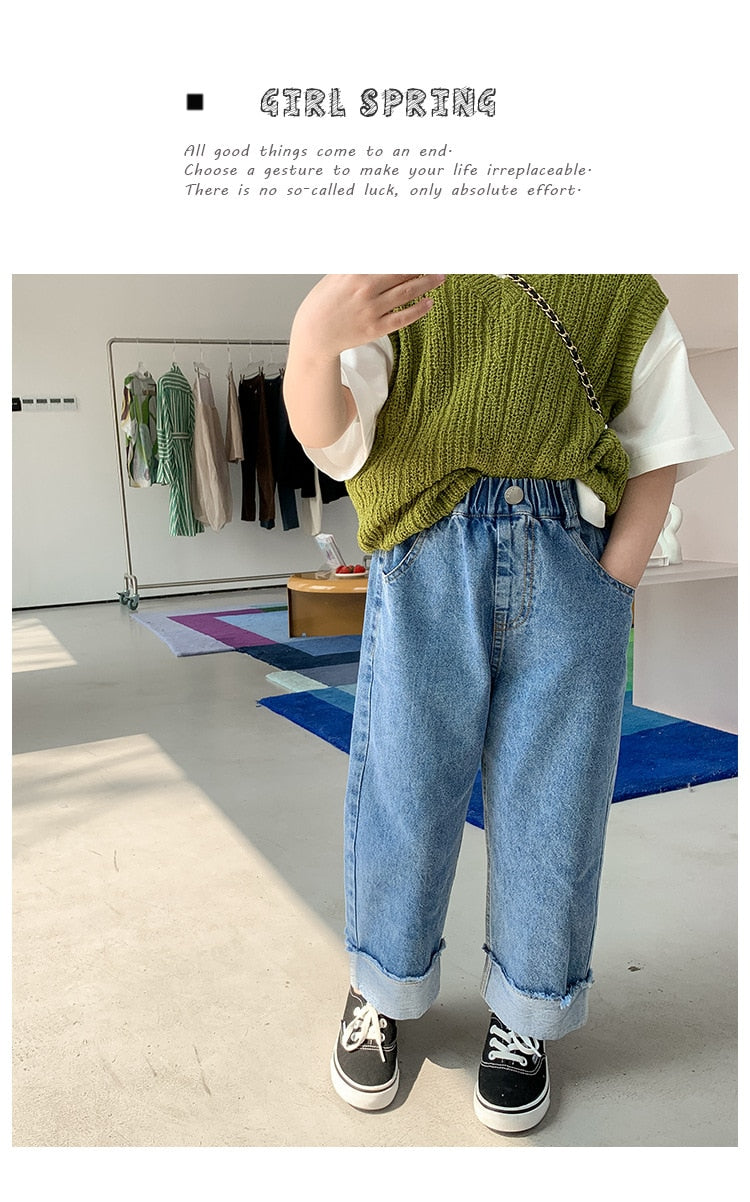 Spring summer Kids crimped wide leg jeans Boys and girls loose thin denim pants Children fashion casual trousers - taylorkinfo