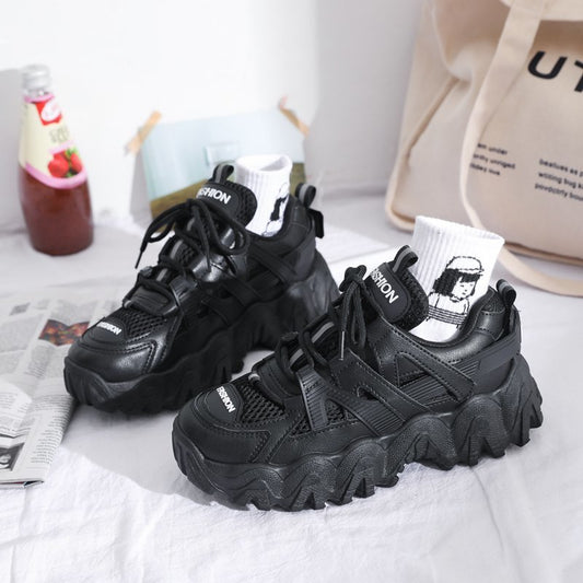 Women Sneakers White Black Casual Woman Spring Lace-up Thick Sole Tennis Chunky Basketball Shoes Autumn Female. New trend