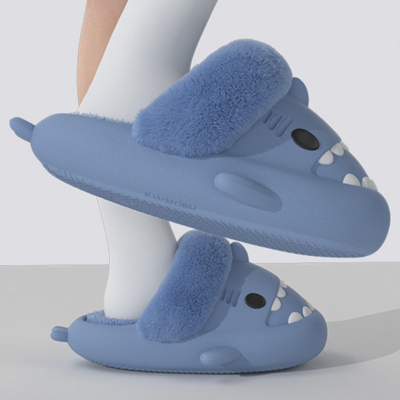 Winter Shark Slippers Detachable Warm Fuzzy Slippers Bedroom House Shoes Women - taylorkinfo