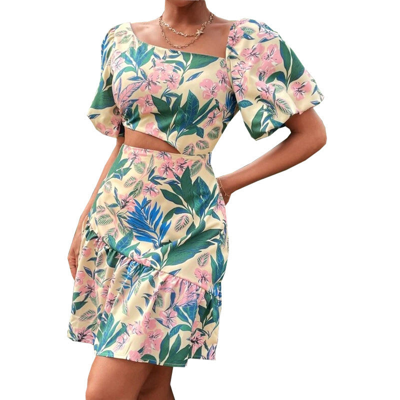 Women's Floral Short Sleeve Dress Two Piece Set - taylorkinfo