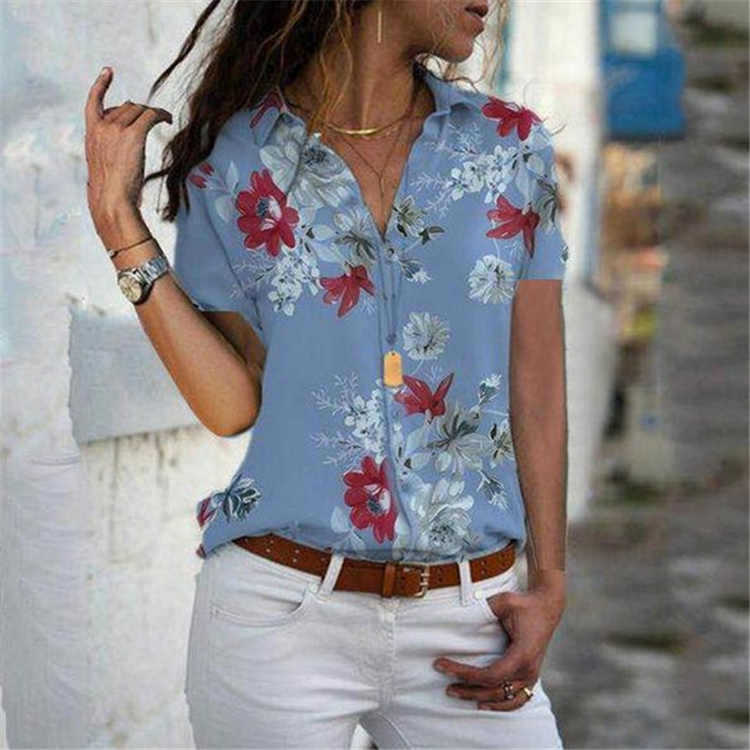 Summer New Style Women's Shirt Fashion Short-Sleeved Blouse V-Neck Printed Shirt