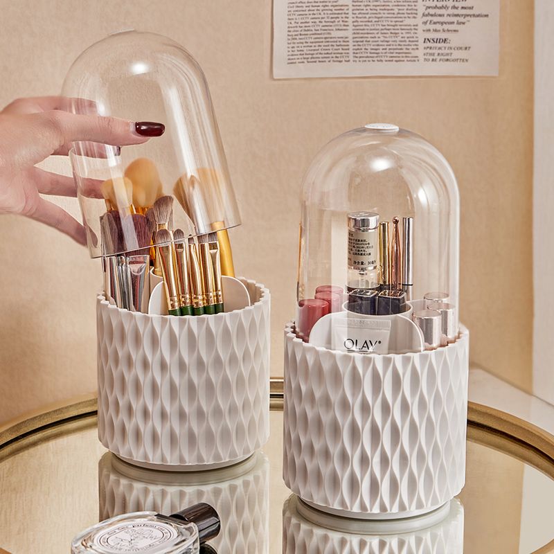 360 Rotating Large Capacity Transparent Makeup Brush Storage Pen Holder Acrylic Dust With Lid Desktop Cosmetic Storage Box - taylorkinfo