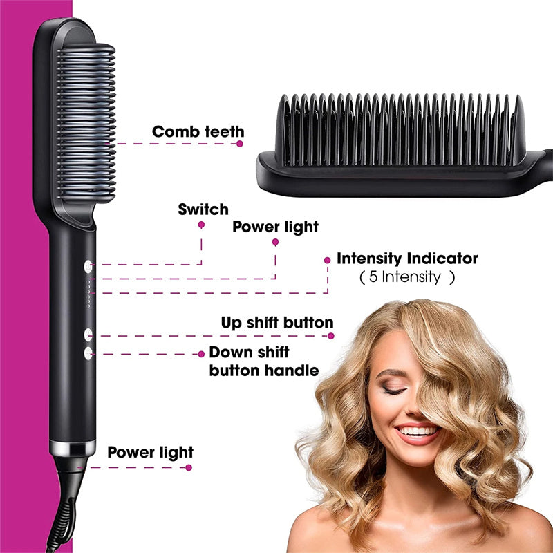 New 2 In 1 Hair Straightener Hot Comb Negative Ion Curling Tong Dual-purpose Electric Hair Brush - taylorkinfo