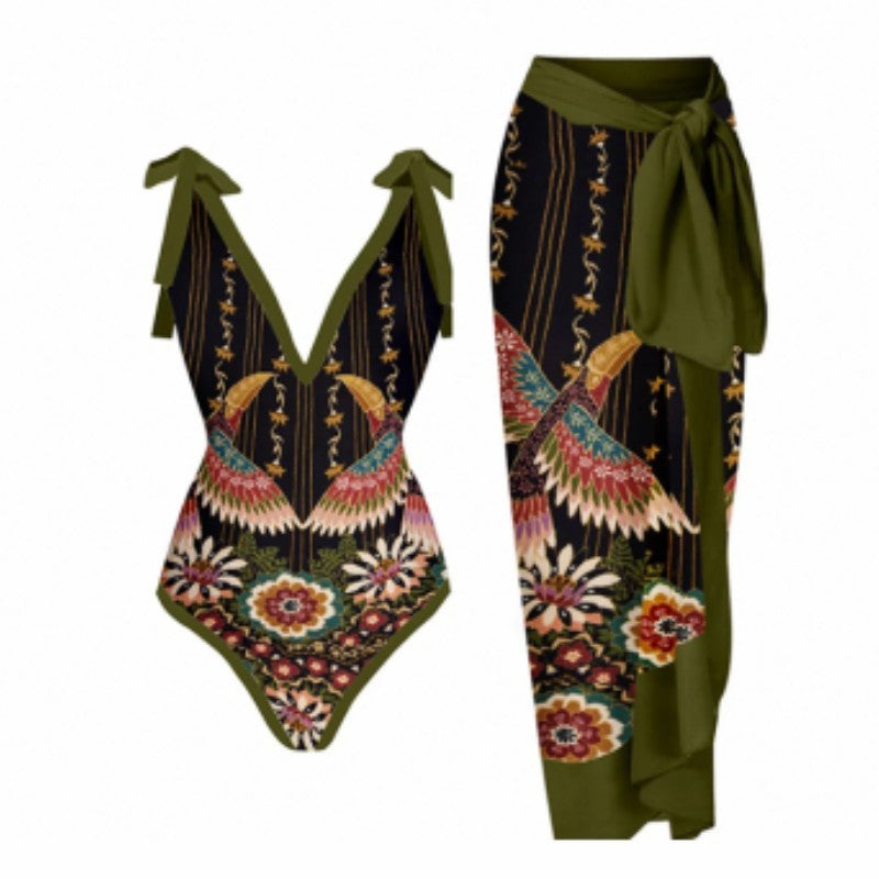 Vintage Printed One Piece Swimsuit For Women - taylorkinfo