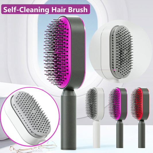 Self Cleaning Hair Brush For Women One-key Cleaning Hair Loss Airbag Massage Scalp Comb Anti-Static Hairbrush - taylorkinfo