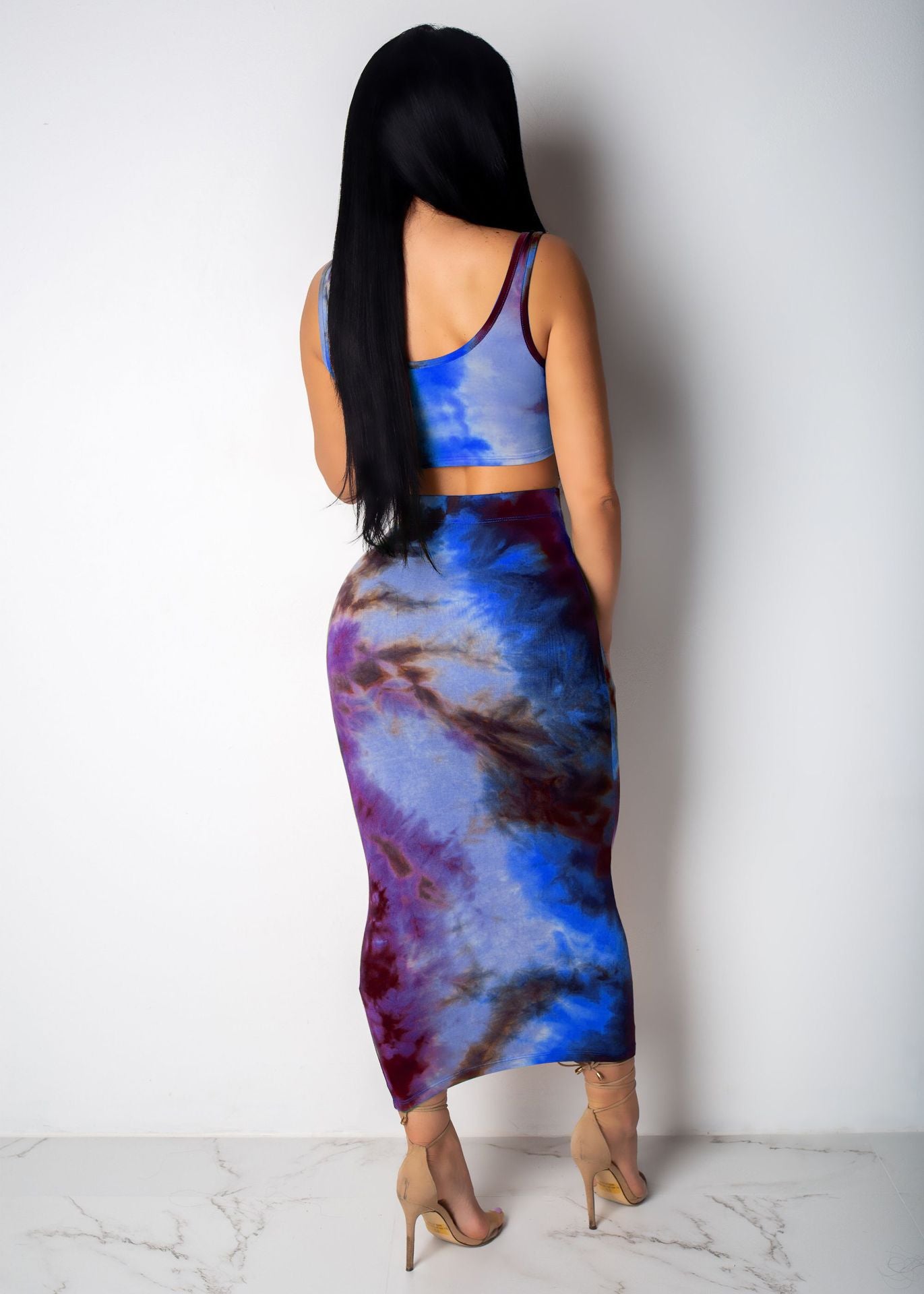 Two-piece Sexy Printed Vest Midi Skirt - taylorkinfo