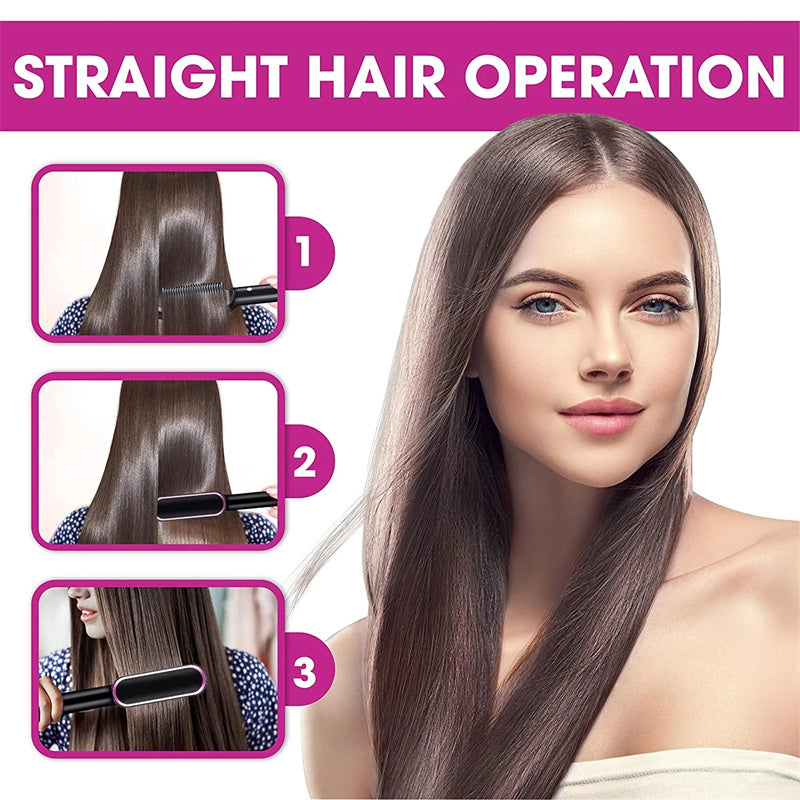 New 2 In 1 Hair Straightener Hot Comb Negative Ion Curling Tong Dual-purpose Electric Hair Brush - taylorkinfo