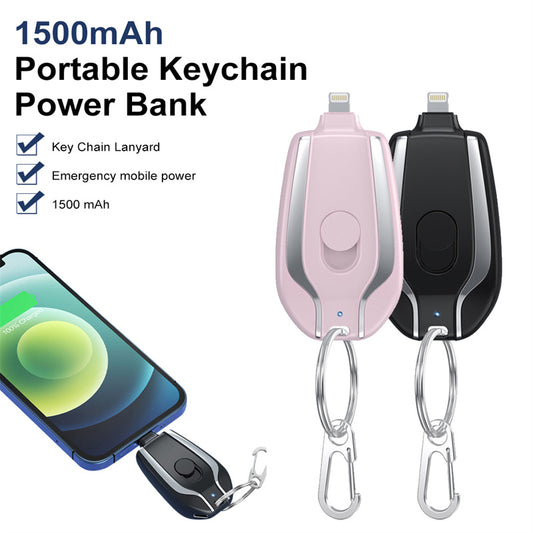 1500mAh Mini Power Emergency Pod Keychain Charger With Type-C Ultra-Compact Mini Battery Pack Fast Charging Backup Power Bank - taylorkinfo