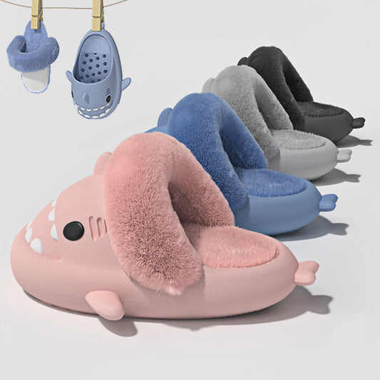 Winter Shark Slippers Detachable Warm Fuzzy Slippers Bedroom House Shoes Women - taylorkinfo