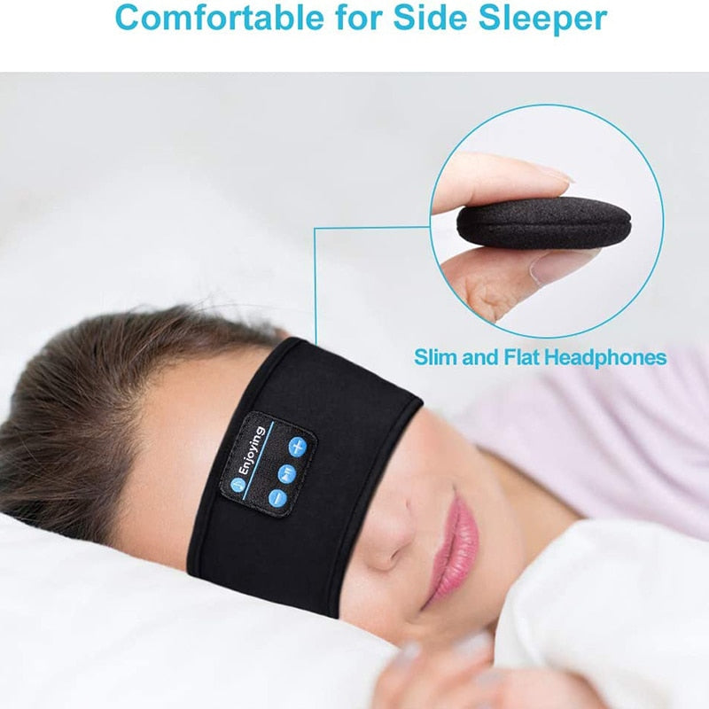 Wireless Bluetooth Sleeping Headphones Headband Thin Soft Elastic Comfortable Music Ear Phones Eye Mask For Side Sleeper Sports - taylorkinfo