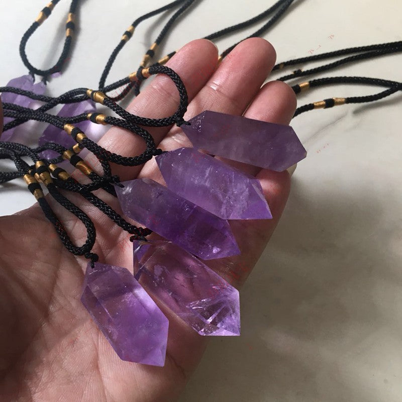 Natural Brazilian Amethyst Double-pointed Hexagonal Prism Pendant - taylorkinfo