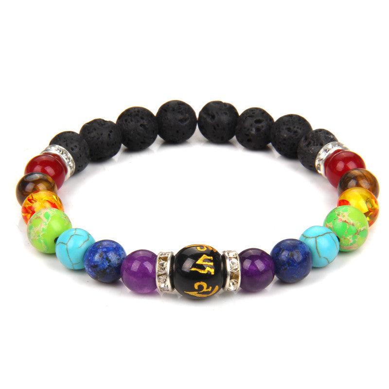 Natural Volcanic Stone Bracelet Seven Chakra Yoga Energy - taylorkinfo