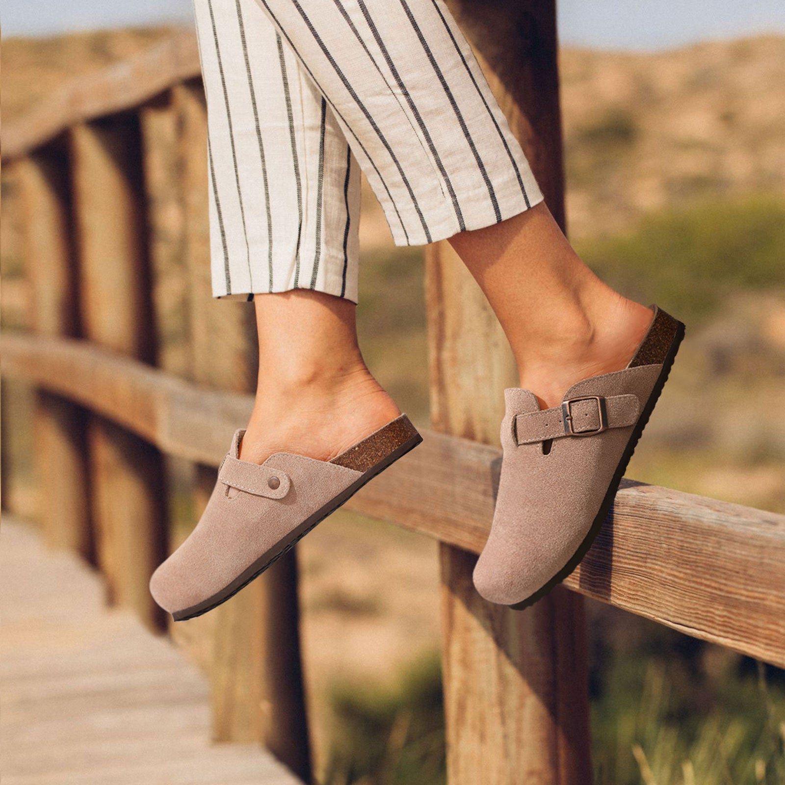 Comwarm Fashion Boston Clogs Women's Suede Mules Slippers Cork Insole Sandals With Arch Support Outdoor Lovers Beach Sandals - Taylor K Shop