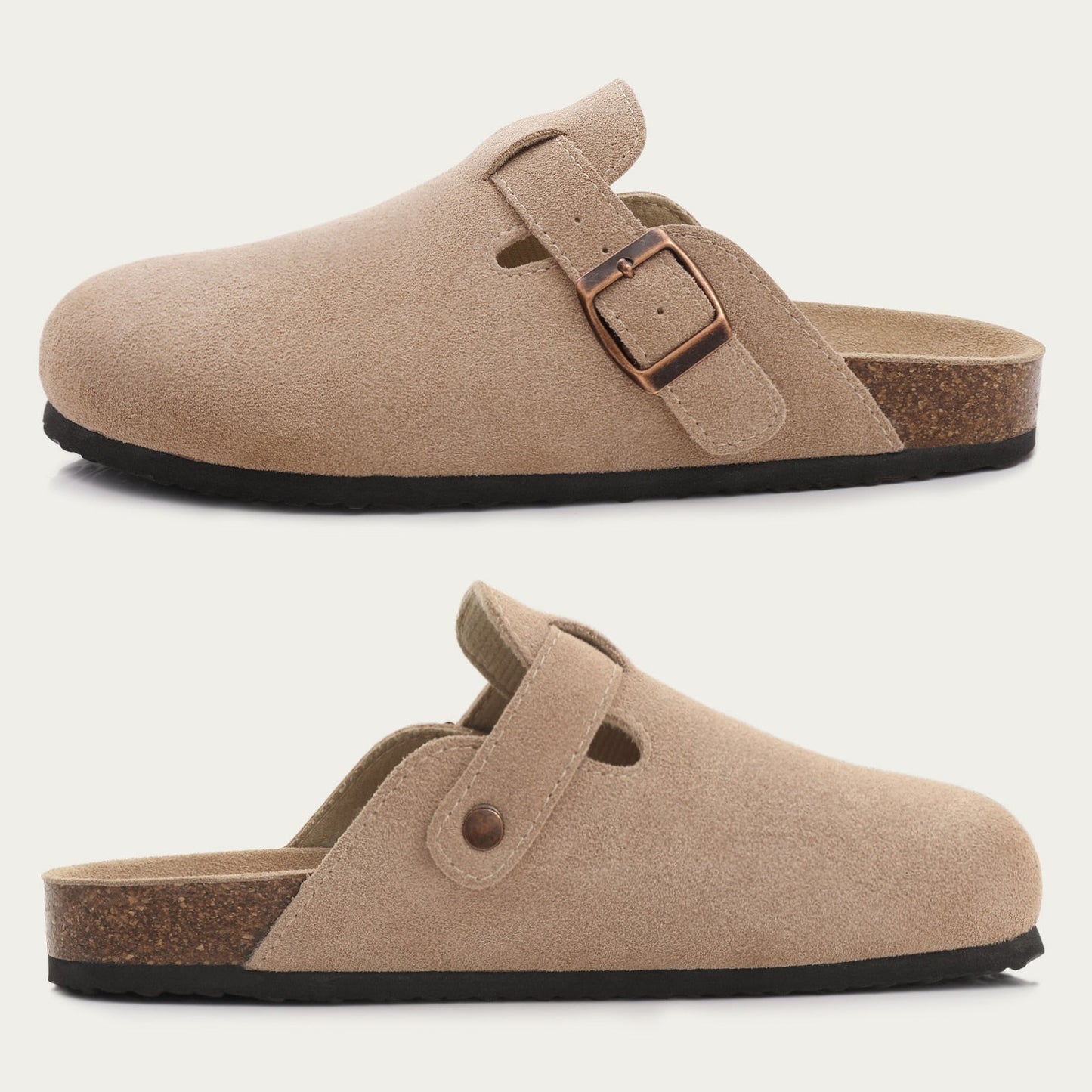 Comwarm Fashion Boston Clogs Women's Suede Mules Slippers Cork Insole Sandals With Arch Support Outdoor Lovers Beach Sandals - Taylor K Shop