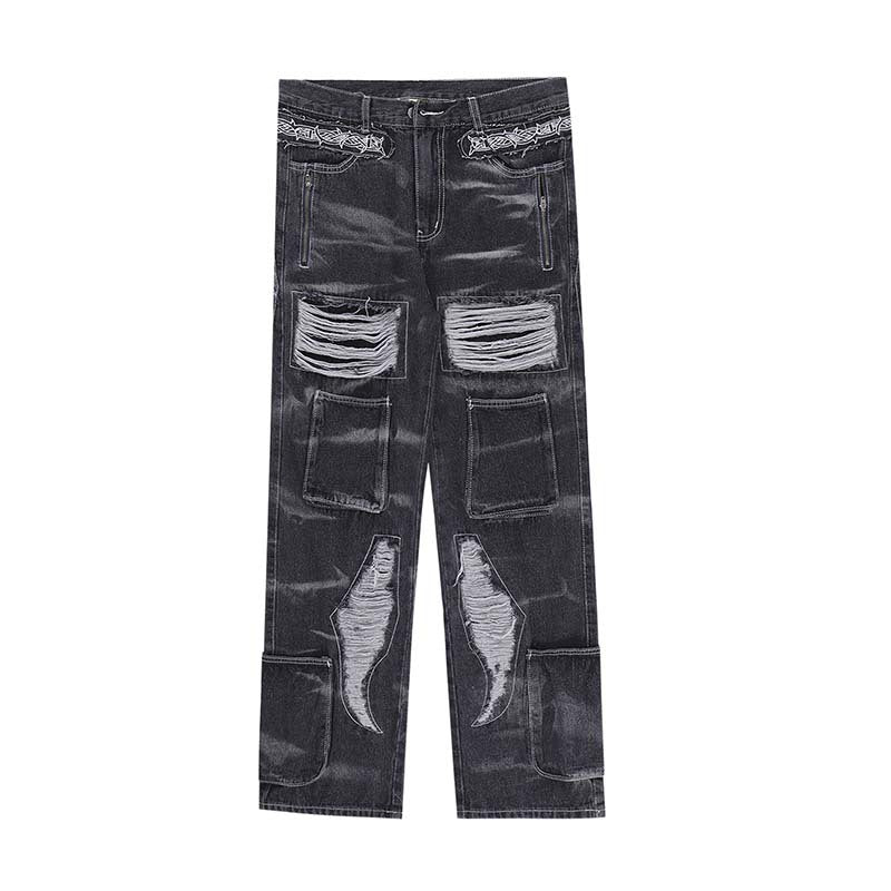 Mens Loose Washed And Worn Out Jeans