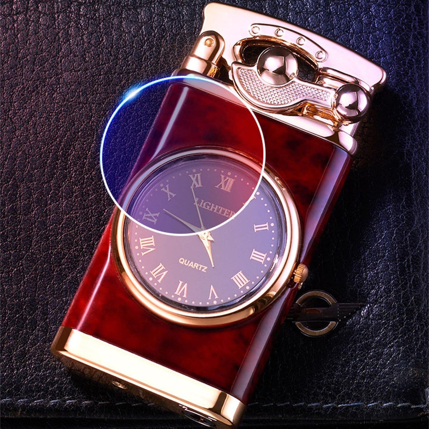 New Lighter With Electric Watch Rocker Arm Automatic Ignition Straight Blue Flame Lighter Creative Real Dial Inflatable Windproof Lighter Men's Watch Gift - taylorkinfo