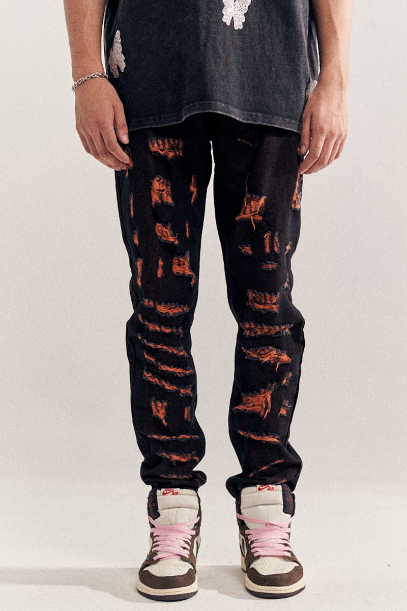 Destruction Orange Jeans - Taylor K Shop