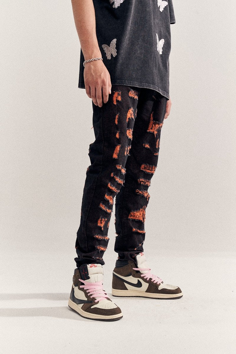 Destruction Orange Jeans - Taylor K Shop
