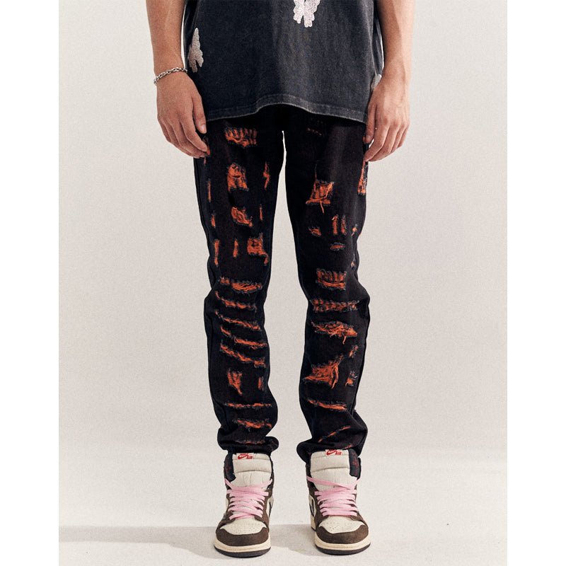 Destruction Orange Jeans - Taylor K Shop