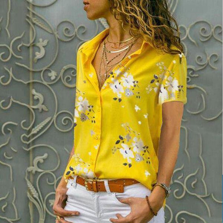 Summer New Style Women's Shirt Fashion Short-Sleeved Blouse V-Neck Printed Shirt