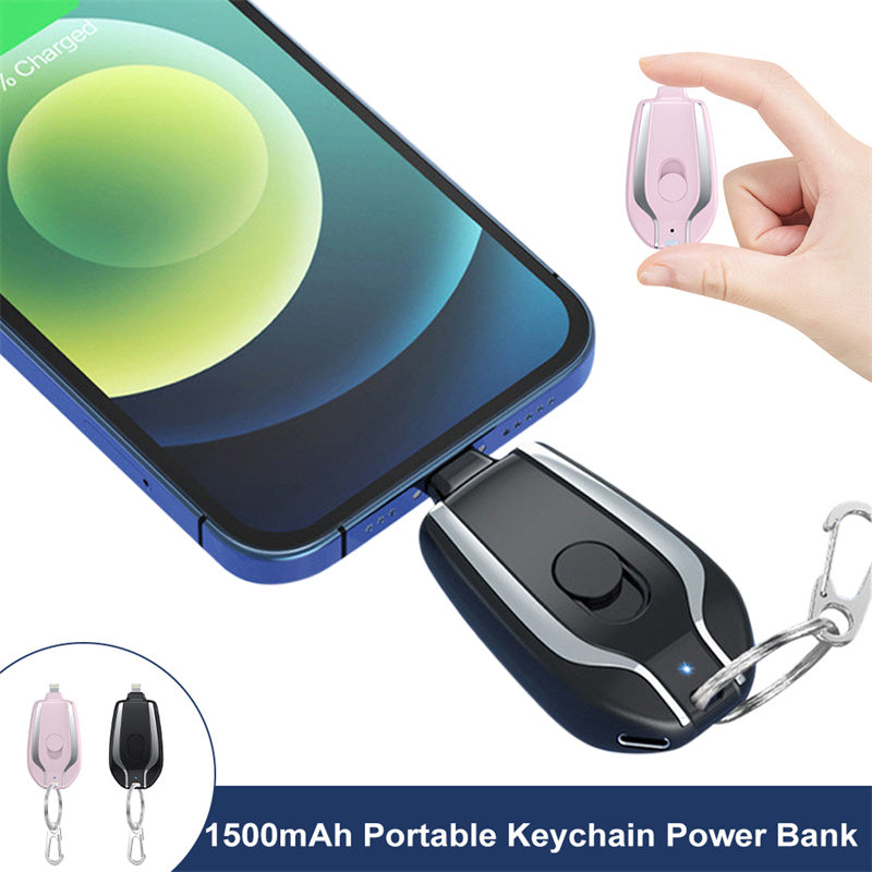 1500mAh Mini Power Emergency Pod Keychain Charger With Type-C Ultra-Compact Mini Battery Pack Fast Charging Backup Power Bank - taylorkinfo