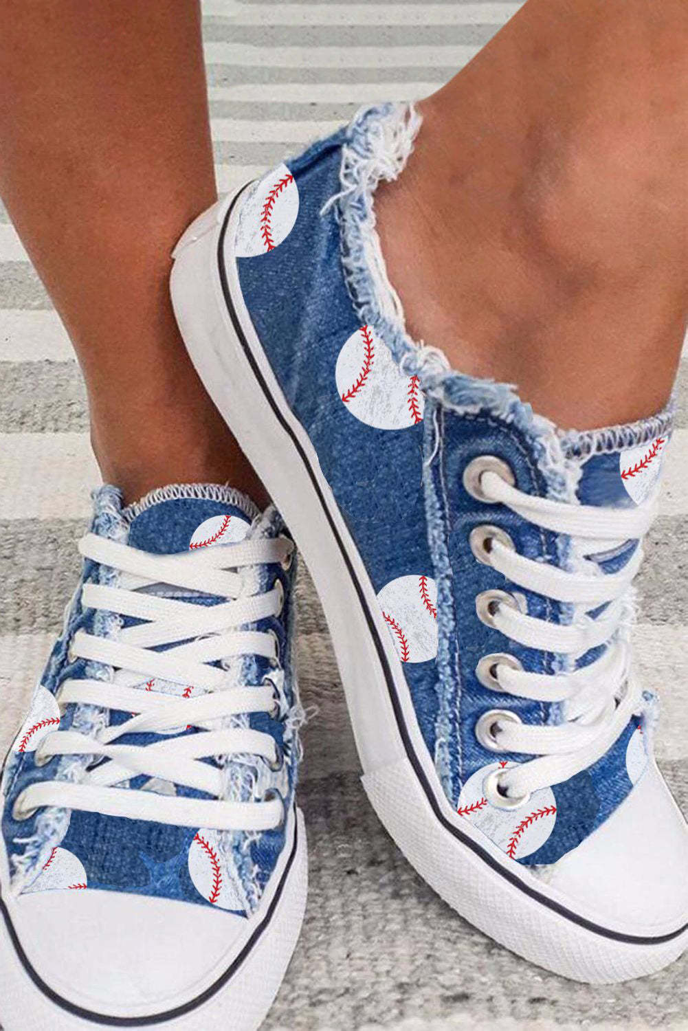 Fashion Wash Denim Lace Up Sneakers