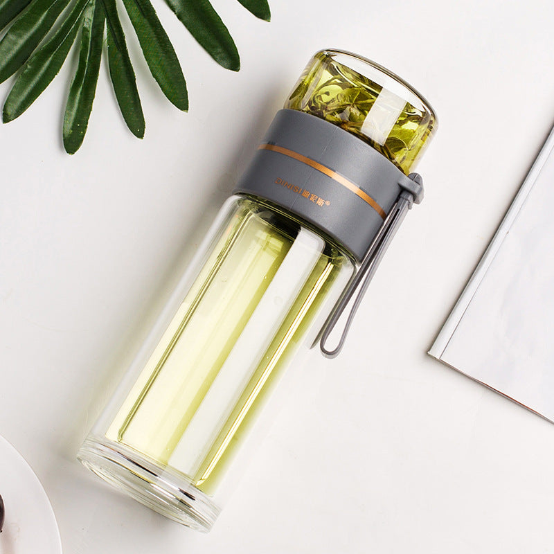 Glass Water Bottle With Tea Infuser Filter Tea Separation Double Wall Glass Bottle Leakproof Water Bottle - taylorkinfo