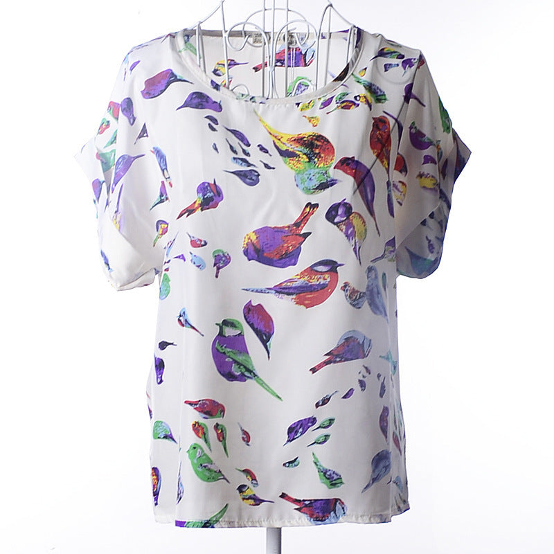 Women's Casual Short-sleeved Loose Chiffon Summer T-shirt Blouse Blouse