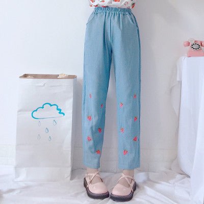 Embroidered strawberry jeans - Taylor K Shop
