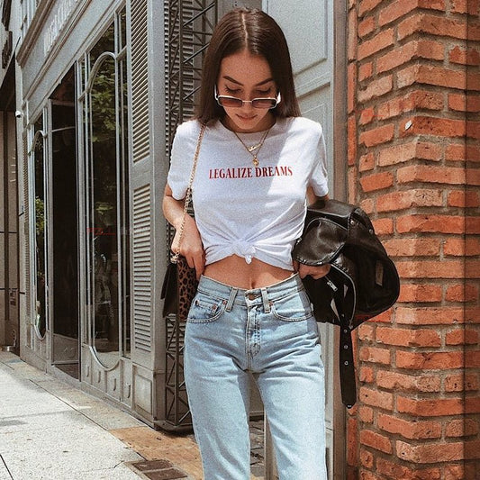 English alphabet printed white blouse - Taylor K Shop
