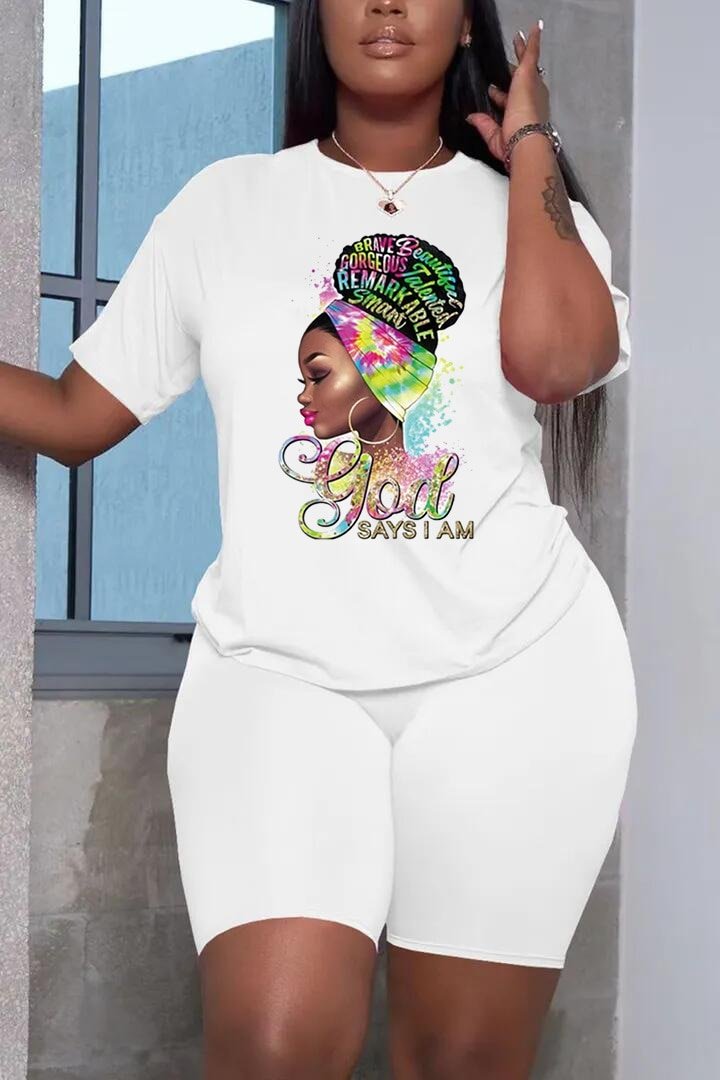 Europe and America plus size women's fashion positioning printing suit casual loose women's two - piece suit - Taylor K Shop