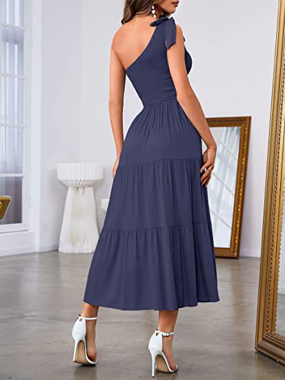 2023 New Summer Fashion Women's One-shoulder Pleated Layered Hem Split Dress - taylorkinfo