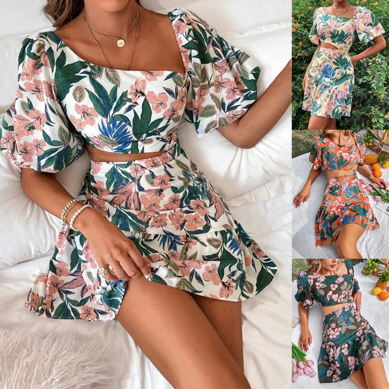 Women's Floral Short Sleeve Dress Two Piece Set - taylorkinfo