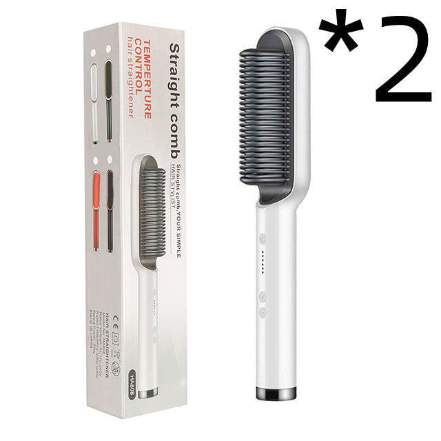 New 2 In 1 Hair Straightener Hot Comb Negative Ion Curling Tong Dual-purpose Electric Hair Brush - taylorkinfo