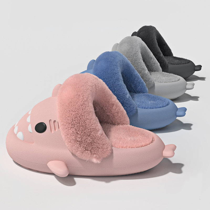 Winter Shark Slippers Detachable Warm Fuzzy Slippers Bedroom House Shoes Women - taylorkinfo