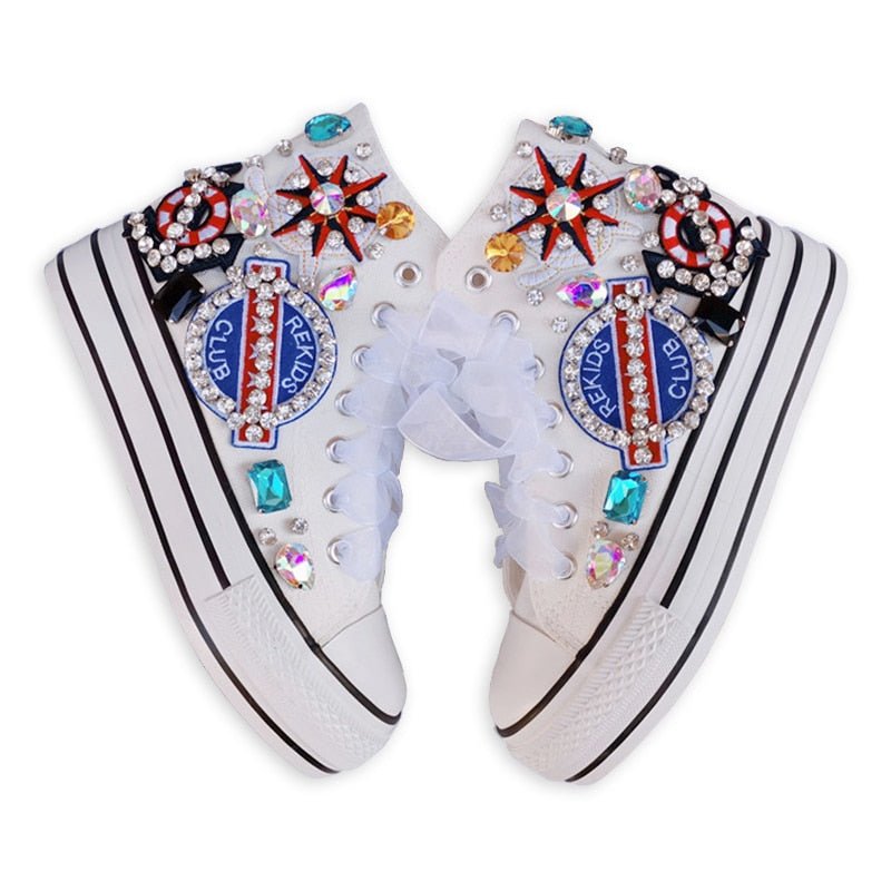 Fashion Diamond High Top Canvas Shoes. Thick Soled Student Casual Designer Vulcanized Shoes - Taylor K Shop