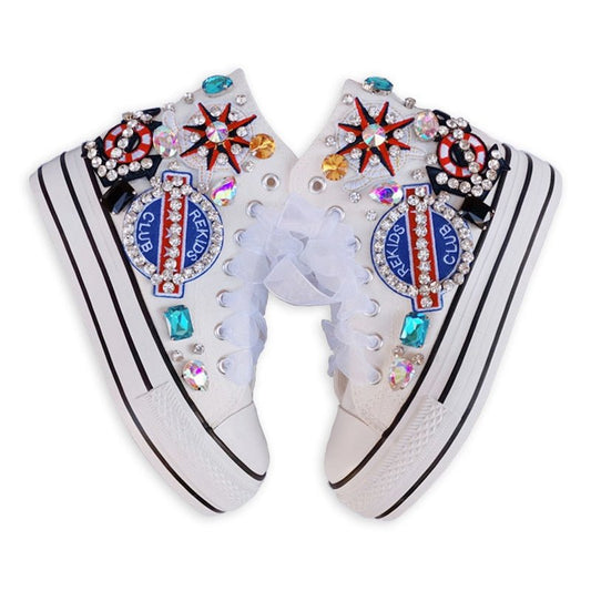 Fashion Diamond High Top Canvas Shoes. Thick Soled Student Casual Designer Vulcanized Shoes - Taylor K Shop
