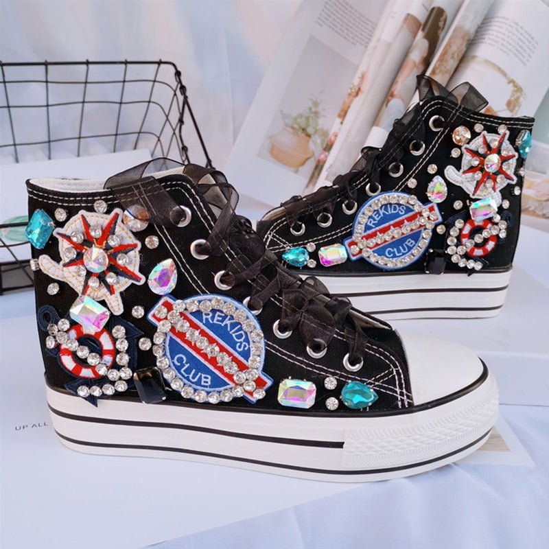 Fashion Diamond High Top Canvas Shoes. Thick Soled Student Casual Designer Vulcanized Shoes - Taylor K Shop