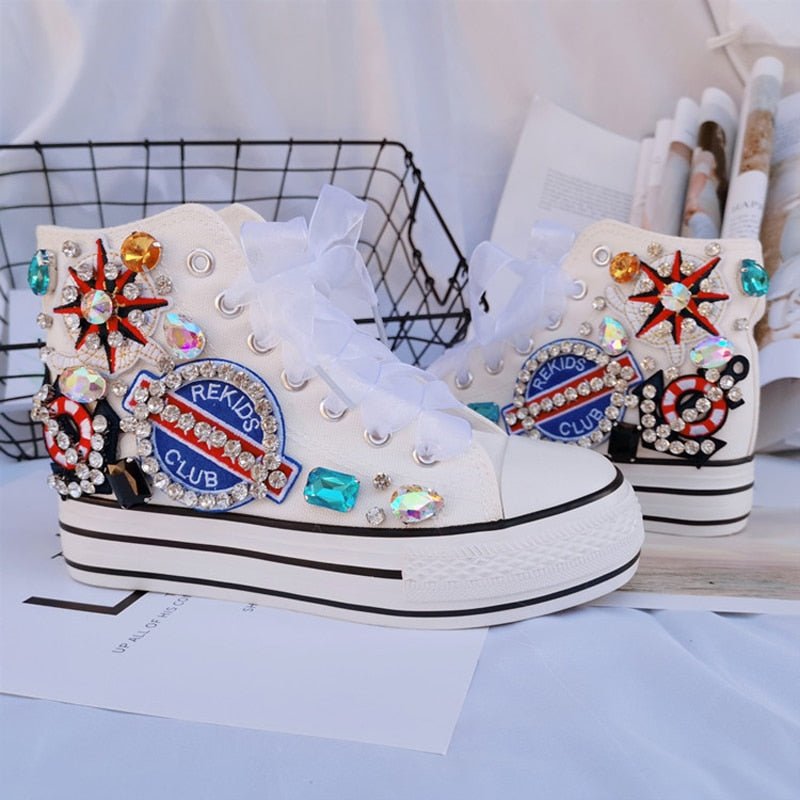 Fashion Diamond High Top Canvas Shoes. Thick Soled Student Casual Designer Vulcanized Shoes - Taylor K Shop