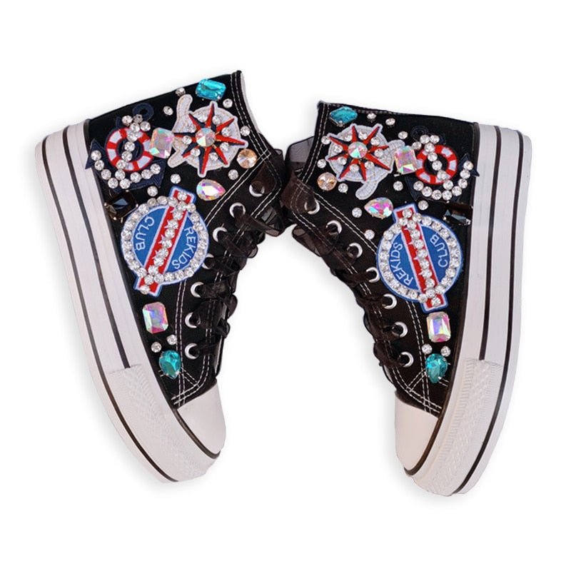 Fashion Diamond High Top Canvas Shoes. Thick Soled Student Casual Designer Vulcanized Shoes - Taylor K Shop