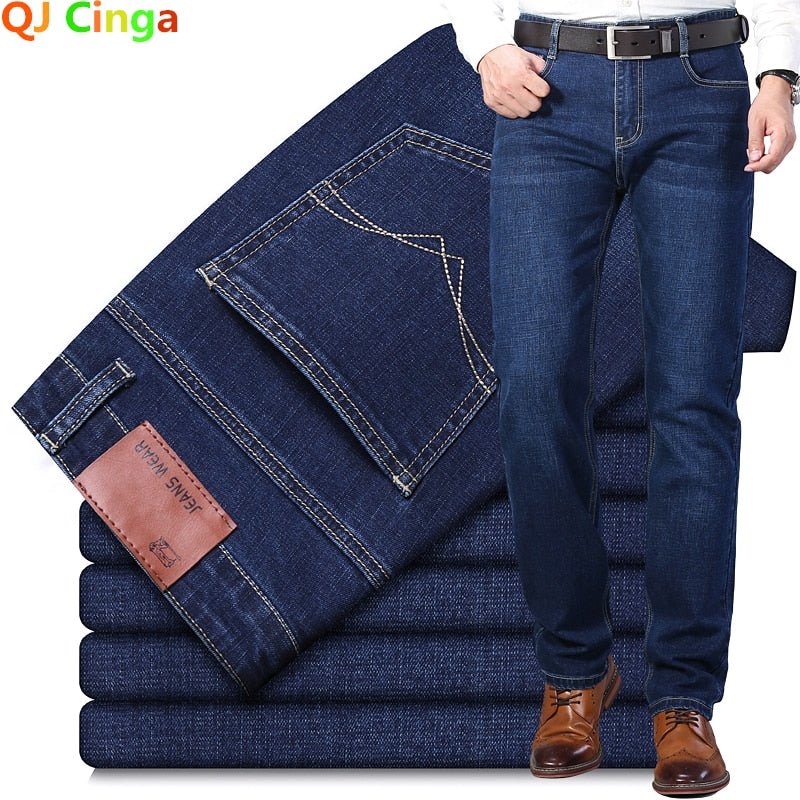 Fashion European American Style Stretch Men Jeans Luxury Men&#39;s Denim Pants Slim Straight Deep Blue Gentleman Size 28 - 38 Slacks - Taylor K Shop