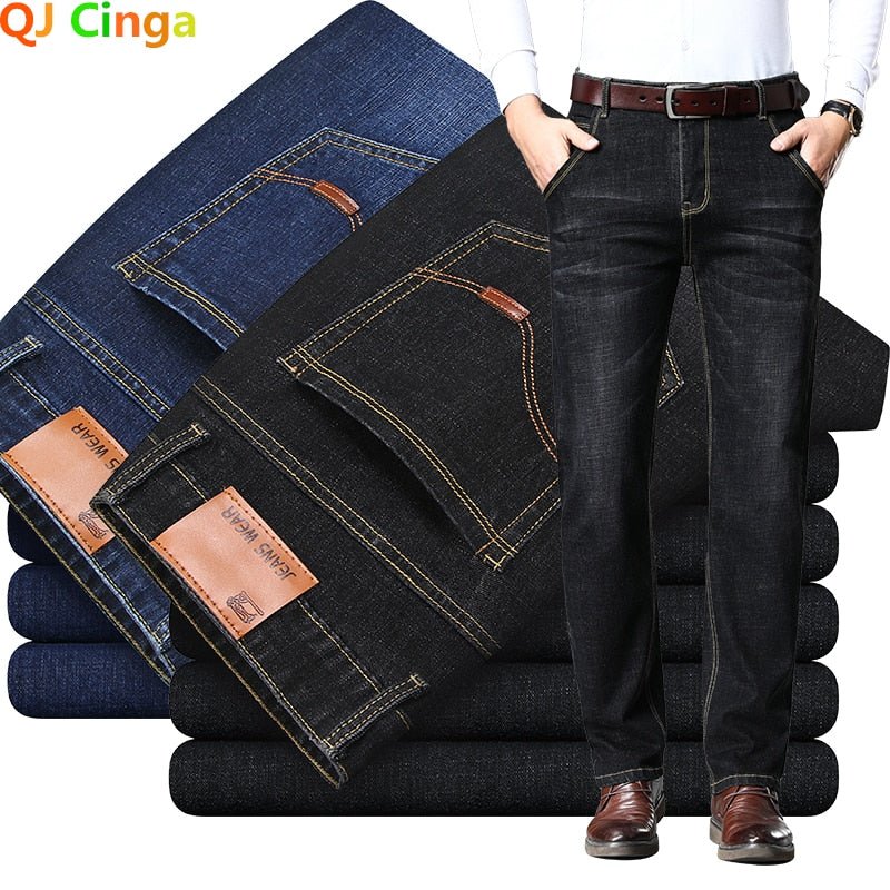 Fashion European American Style Stretch Men Jeans Luxury Men&#39;s Denim Pants Slim Straight Deep Blue Gentleman Size 28 - 38 Slacks - Taylor K Shop