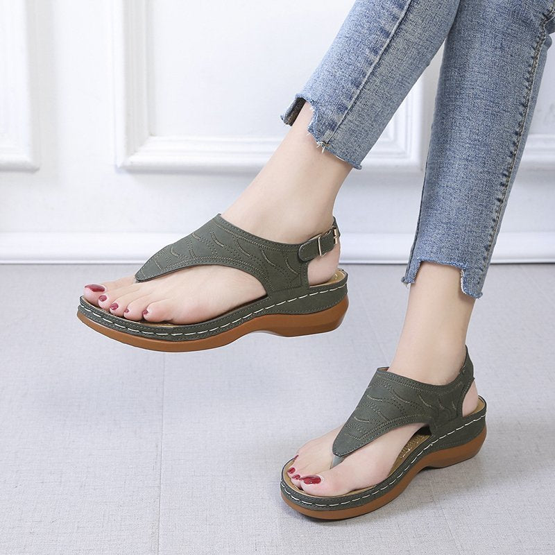 Casual Sandals Women's Wedge Heel Solid Color Flip Flop Sandals - taylorkinfo