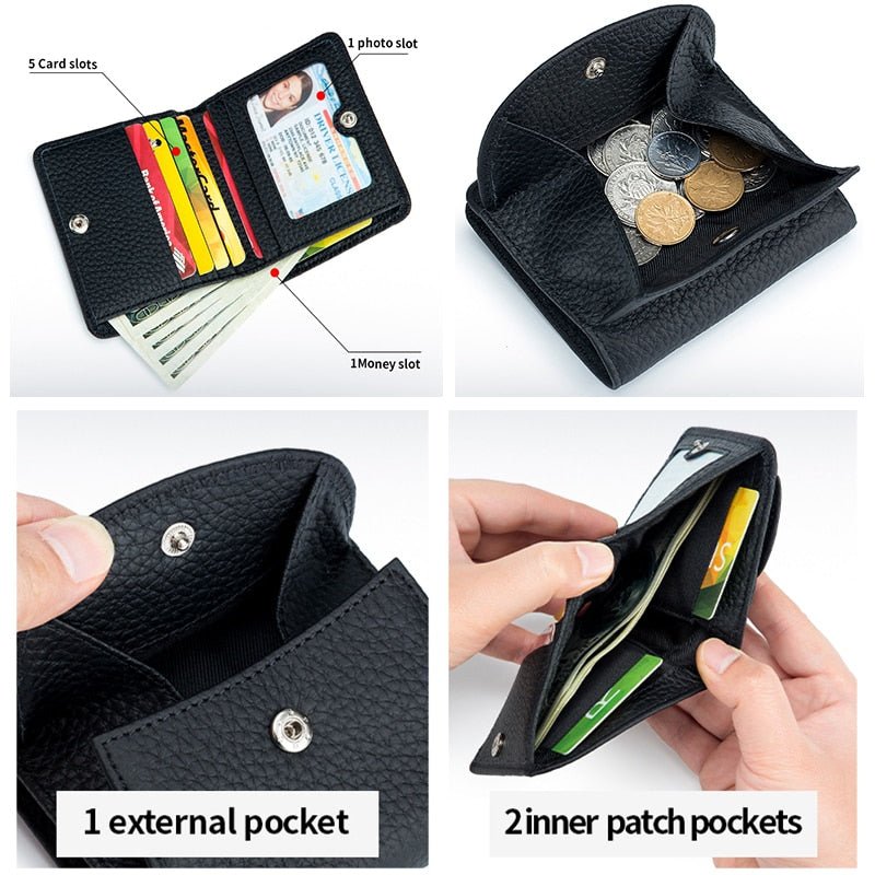 Genuine Leather Fashion Small Wallet Women Female Coin Purse Short Rfid Card Holder Wallets for Women Portfel Damski 2023 New - Taylor K Shop