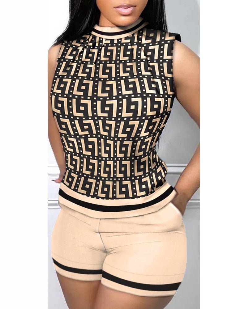 Geometric Print Casual Tank Top &amp; Shorts Set - Taylor K Shop