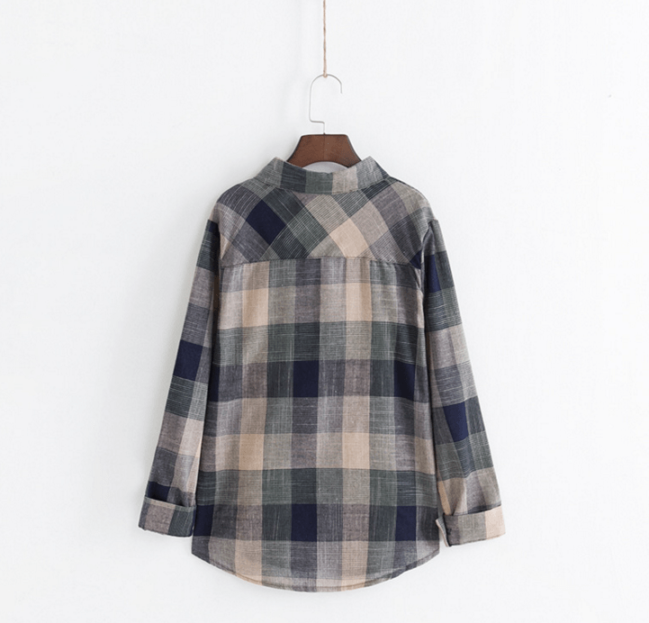 Girl Cotton Blouses Long Sleeve Plaid Blouse - Taylor K Shop