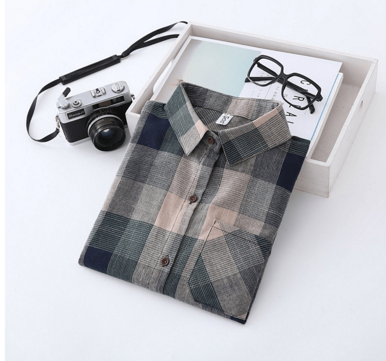 Girl Cotton Blouses Long Sleeve Plaid Blouse - Taylor K Shop