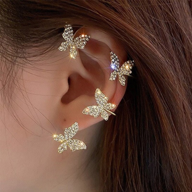 Gold Silver Color Metal Butterfly Ear Clips Without Piercing For Women Sparkling Zircon Ear Cuff Clip Earrings Wedding Jewelry - Taylor K Shop